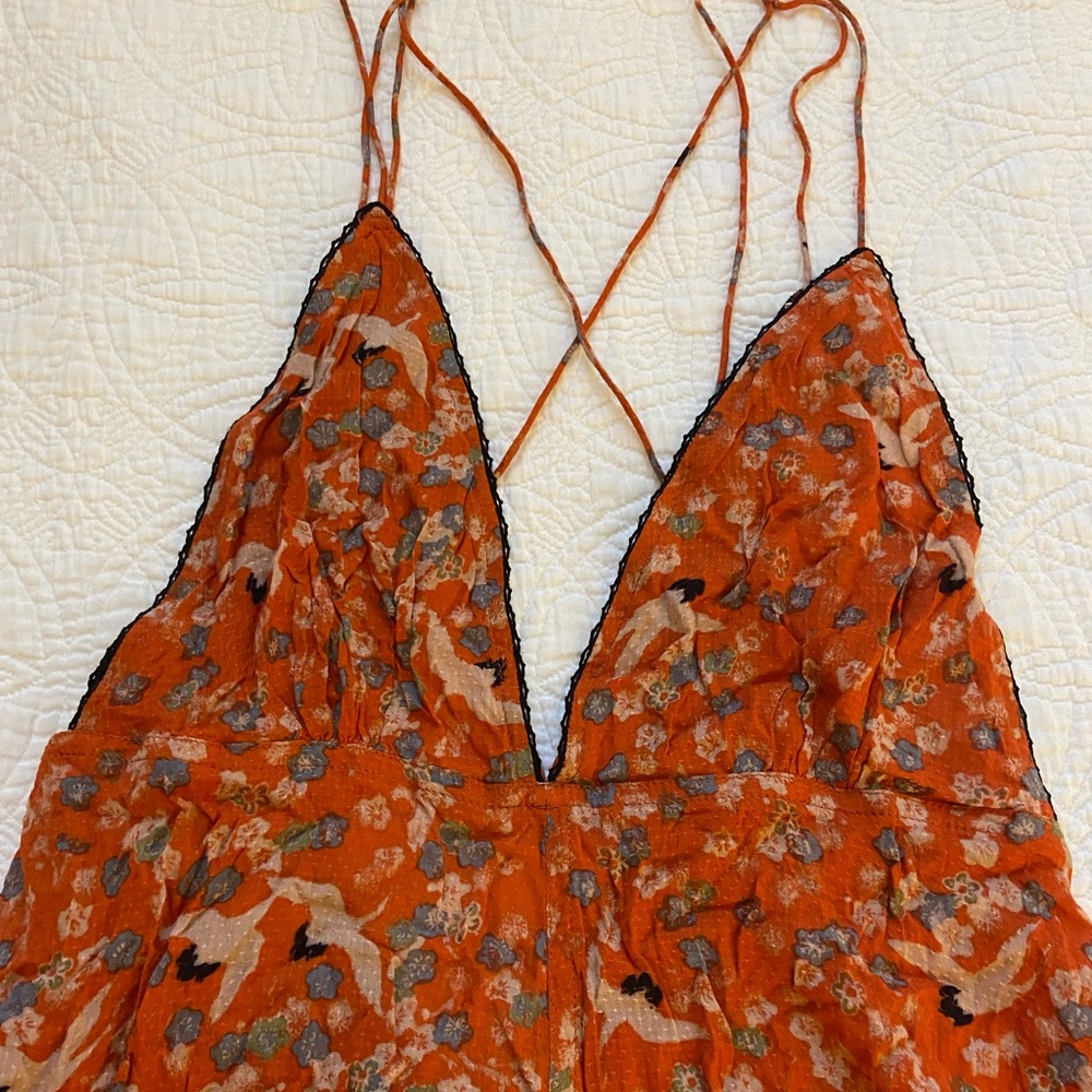 Free People Orange Floral Print Romper